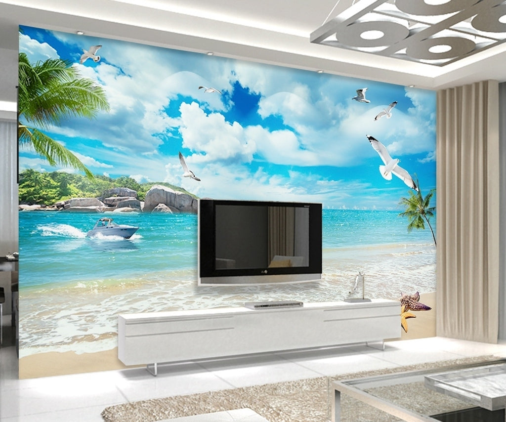 3D Beach Landscape Wallpaper Decorative Painting Wallpaper IDCWP-DZ-000042