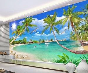 Ultra HD Love Sea Mediterranean Coconut Palm wallpaper IDCWP-DZ-000049