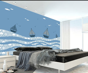 Modern minimalist hand-drawn sea sailing mediterranean style Wallpaper IDCWP-DZ-000058