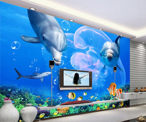 Dolphin Great White Shark Underwater World Wallpaper IDCWP-DZ-000105