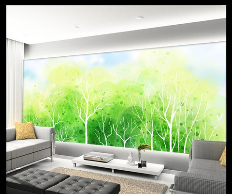 Green abstract tree fresh landscape hand painted style Wallpaper IDCWP-DZ-000110