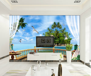 Mediterranean European luxury balcony sea view Wallpaper IDCWP-DZ-000130