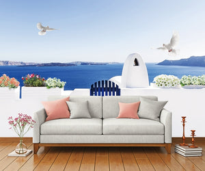 Living room sofa bed head Mediterranean Sea landscape Wallpaper IDCWP-DZ-000147