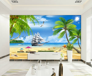 Nordic Mediterranean Sea Coconut Beach Beach Wallpaper IDCWP-DZ-000161