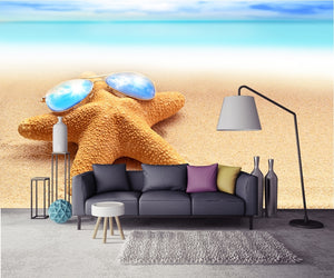 sea background starfish with glasses lying on the beach Wallpaper IDCWP-DZ-000166