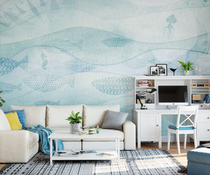 modern minimalistic blue mediterranean style Wallpaper IDCWP-DZ-000178