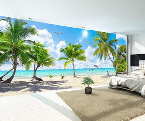 Huge Seascape Beach Coconut Tree Landscape Wallpaper IDCWP-DZ-000190