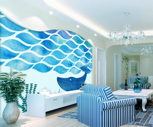 Hand painted sea world big whale mediterranean Wallpaper IDCWP-DZ-000219