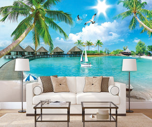 HD Mediterranean Sea 3D Seascape Island Maldives Wallpaper IDCWP-DZ-000240