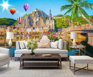 HD Mediterranean 3D Seascape Wooden Bridge Island Castle Wallpaper IDCWP-DZ-000246