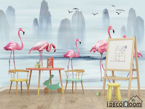 Image of Modern minimalist Nordic flamingo wallpaper wall murals IDCWP-HL-000002