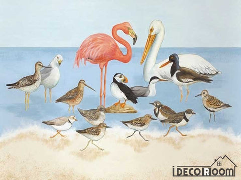 Image of Flamingo seabird animal cartoon children wallpaper wall murals IDCWP-HL-000007