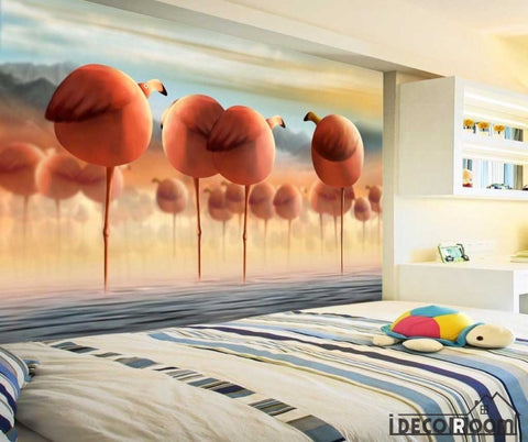 Image of flamingos wallpaper wall murals IDCWP-HL-000008