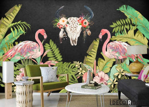 flamingo tropical rainforest tropical plant wallpaper wall murals IDCWP-HL-000015