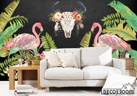 Image of flamingo tropical rainforest tropical plant wallpaper wall murals IDCWP-HL-000015