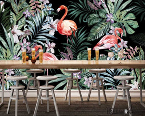 European pastoral flamingo tropical rainforest wallpaper  IDCWP-HL-000016