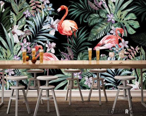 Image of European pastoral flamingo tropical rainforest wallpaper  IDCWP-HL-000016