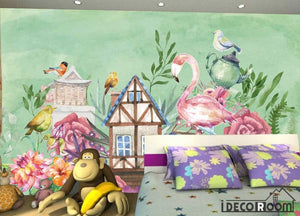 Watercolor flamingo plant flower bird wallpaper wallpaper wall murals IDCWP-HL-000018
