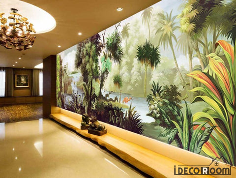 Image of European retro rainforest flamingo garden wallpaper wall murals IDCWP-HL-000019