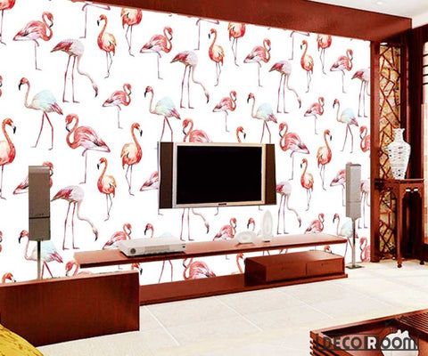 Image of European pastoral flamingo tropical rainforest wallpaper wall murals IDCWP-HL-000030