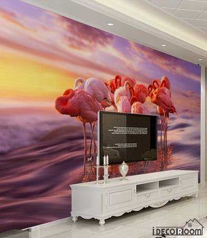 Beautiful stylish flamingo sea creative wallpaper wall murals IDCWP-HL-000033