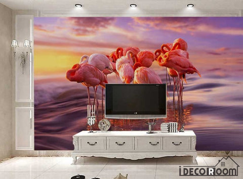 Image of Beautiful stylish flamingo sea creative wallpaper wall murals IDCWP-HL-000033