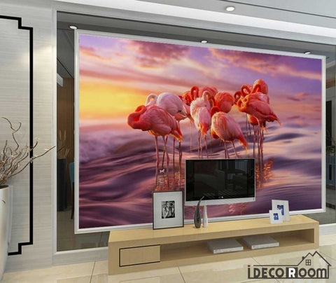 Image of Beautiful stylish flamingo sea creative wallpaper wall murals IDCWP-HL-000033