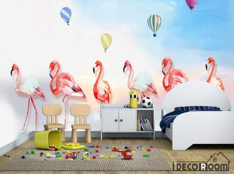 Image of blue sky white cloud flamingo  balloon cartoon wallpaper wall murals IDCWP-HL-000034