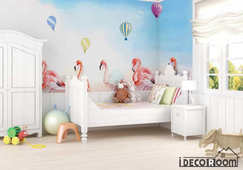 Image of blue sky white cloud flamingo  balloon cartoon wallpaper wall murals IDCWP-HL-000034