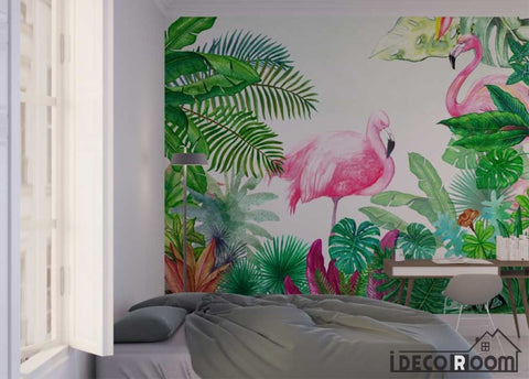 Image of forest park landscape flamingo green monstera wallpaper wall murals IDCWP-HL-000040