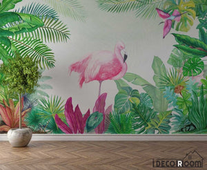 Tropical park landscape flamingo green monstera wallpaper wall murals IDCWP-HL-000041