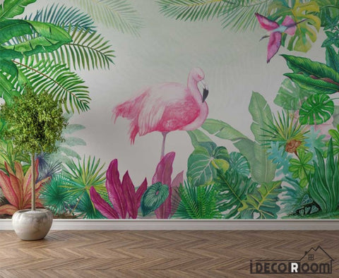 Image of Tropical park landscape flamingo green monstera wallpaper wall murals IDCWP-HL-000041