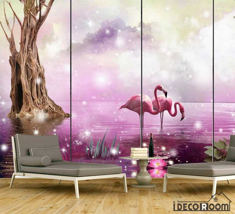 Image of Beautiful stylish flamingo trees creative wallpaper wall murals IDCWP-HL-000045
