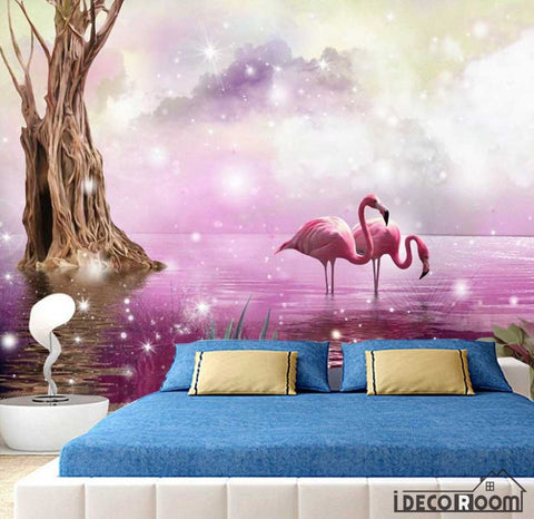 Image of Beautiful stylish flamingo trees creative wallpaper wall murals IDCWP-HL-000045
