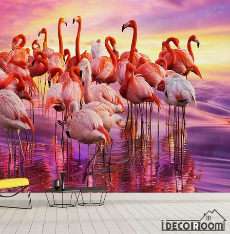 Image of Beautiful stylish flamingo sea creative wallpaper wall murals IDCWP-HL-000047