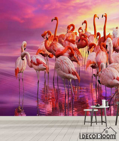 Image of Beautiful stylish flamingo sea creative wallpaper wall murals IDCWP-HL-000047