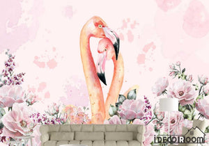 Nordic minimalism watercolor flamingo floral wallpaper wall murals IDCWP-HL-000048