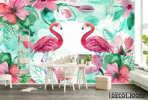 European pastoral flamingo tropical rainforest wallpaper wall murals IDCWP-HL-000050