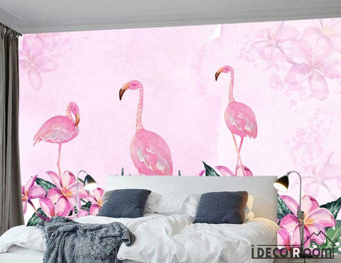 Image of Nordic minimalist abstract flamingo floral wallpaper wall murals IDCWP-HL-000056