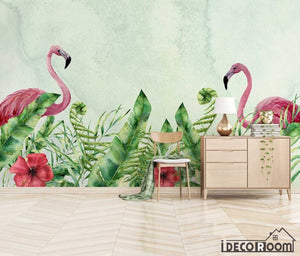 European tropical flamingo plant leaves wallpaper wall murals IDCWP-HL-000064