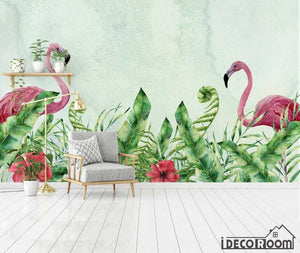 European tropical flamingo plant leaves wallpaper wall murals IDCWP-HL-000064