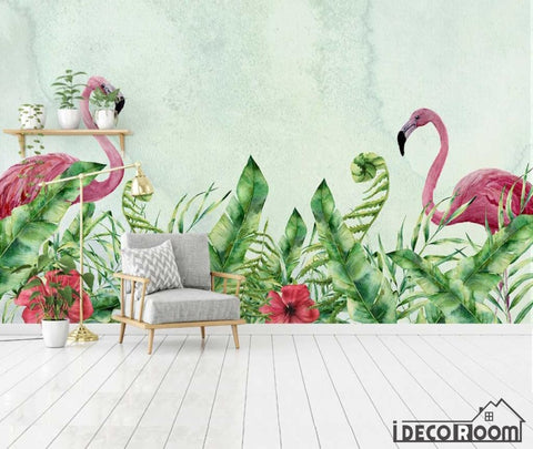 Image of European tropical flamingo plant leaves wallpaper wall murals IDCWP-HL-000064