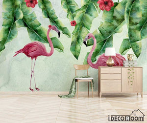European tropical flamingo plant leaves wallpaper wall murals IDCWP-HL-000065