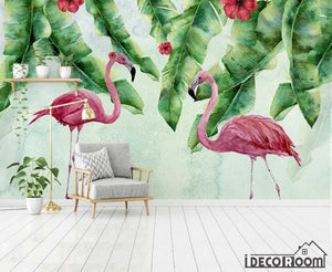 European tropical flamingo plant leaves wallpaper wall murals IDCWP-HL-000065