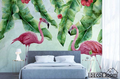 Image of European tropical flamingo plant leaves wallpaper wall murals IDCWP-HL-000065