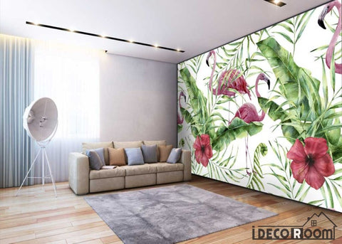 Image of tropical plant flamingo wallpaper wall murals IDCWP-HL-000068