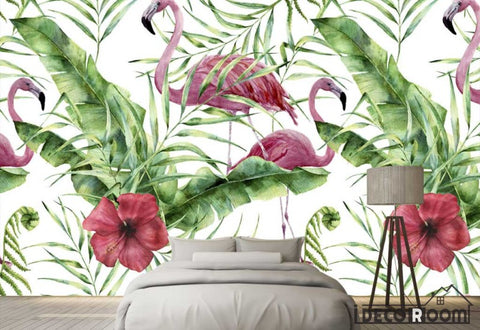 Image of tropical plant flamingo wallpaper wall murals IDCWP-HL-000068