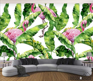 Nordic watercolor banana leaf flamingo  wallpaper wall murals IDCWP-HL-000069
