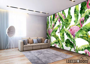 Nordic watercolor banana leaf flamingo  wallpaper wall murals IDCWP-HL-000069