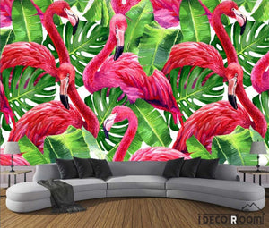 Nordic style  watercolor plant leaf flamingo wallpaper wall murals IDCWP-HL-000070